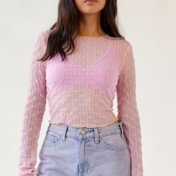 Urban Outfitters Tops - Urban Outfitters Mesh Top Small Sheer Textured Pink Yellow Coquette Fairy‎